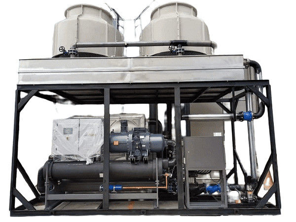 100hp آب خنک نوع پیچ کولر دمای پایین با کمپرسور های دوگانه Hanbell برای ماشین قالب بندی تزریق