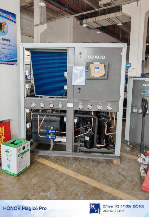 60hp هیرمیتیک رول نوع صنعتی کولر سیستم یکپارچه با پوسته و لوله تبخیر 1850kg ظرفیت