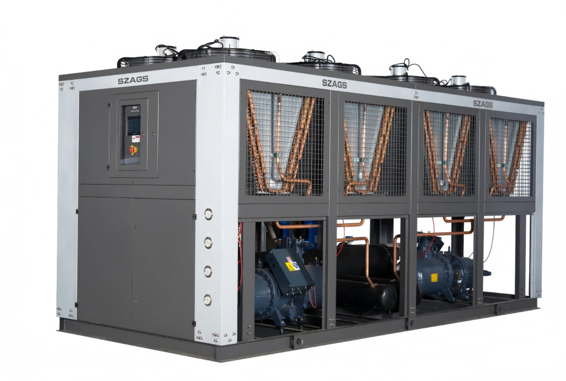 150HP خنک کننده پیچ هوا خنک کننده صنعتی با کارایی بالا برای خطوط اکستروزن پلاستیکی